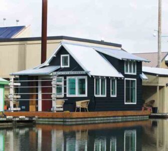 Tiny Home Houseboat On River